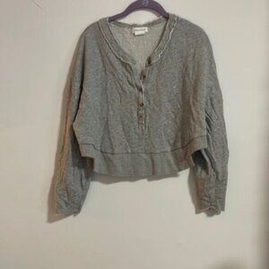 Lovers and Friends Gray Long Sleeves Partial Button Down Cropped Top Size M